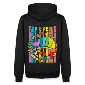 Dicton caméléon arc-en-ciel lgbtq+, gay et fier - Sweat à capuche Premium bio Homme - noir - Dos - Nico (187cm)