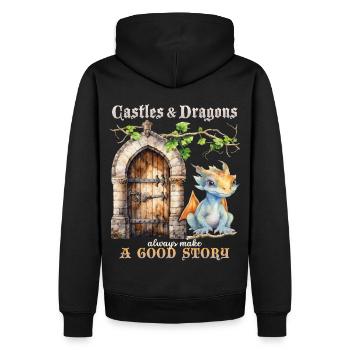 Burgen, Schlösser und Drachen Mittelalter Märchen - Männer Premium Bio Hoodie - Schwarz - Hinten - Nico (187cm)