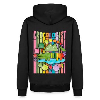 Lustiger Krokodil Spruch, Crocologist Regenbogen - Männer Premium Bio Hoodie - Schwarz - Hinten - Nico (187cm)