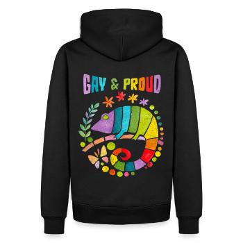 Caméléon Dicton, arc-en-ciel gay et fier LGBTQ - Sweat à capuche Premium bio Homme - noir - Dos - Nico (187cm)