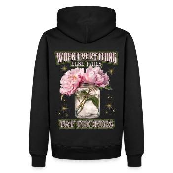 Blumen-Spruch mit Pfingstrosen Illustration - Männer Premium Bio Hoodie - Schwarz - Hinten - Nico (187cm)