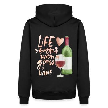 Weintrinker lustiger Spruch, Weinflasche, Weinglas - Männer Premium Bio Hoodie - Schwarz - Hinten - Nico (187cm)