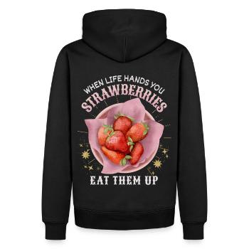 Fraises dicton drôle avec illustration de fraise - Sweat à capuche Premium bio Homme - noir - Dos - Nico (187cm)