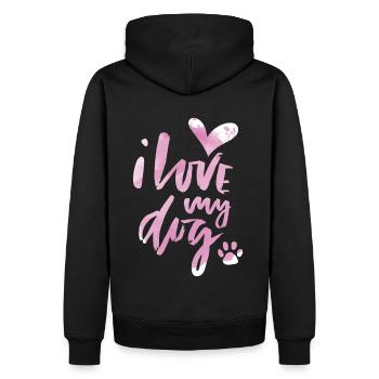 Chien-maman, chien-papa disant, chien, je-aime-mon-chien - Sweat à capuche Premium bio Homme - noir - Dos - Nico (187cm)