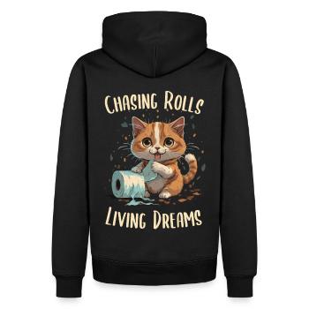 Rouleaux de papier culbutants : chat joueur - Sweat à capuche Premium bio Homme - noir - Dos - Nico (187cm)