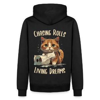 Cat Joy: Toilet Paper Dance - Men’s Premium Organic Hoodie - black - Back - Nico (187cm)