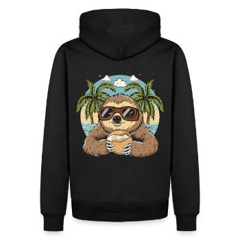 Tropen-Chill: Faultier mit Kokosnuss - Männer Premium Bio Hoodie - Schwarz - Hinten - Nico (187cm)