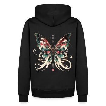 Zen Flügel: Japanischer Schmetterling - Männer Premium Bio Hoodie - Schwarz - Hinten - Nico (187cm)