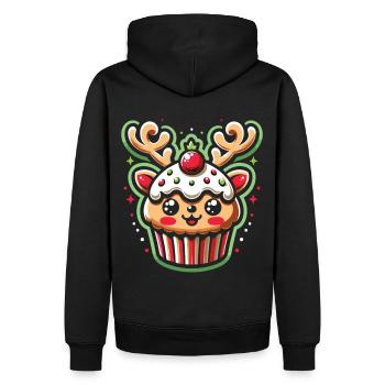 Frohes Fest: Cupcake im Rentiergewand - Männer Premium Bio Hoodie - Schwarz - Hinten - Nico (187cm)