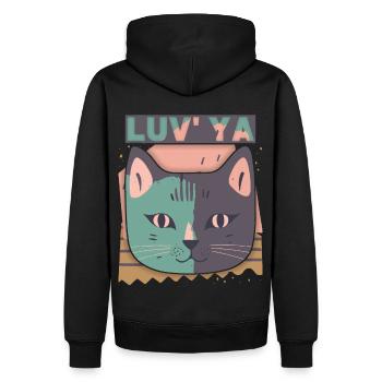 Tête de chat, chat de la Saint-Valentin, déclaration d’amour - Sweat à capuche Premium bio Homme - noir - Dos - Nico (187cm)
