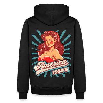 Pin-up, Rock'n'Roll, 1950er Jahre, Amerika, USA - Männer Premium Bio Hoodie - Schwarz - Hinten - Nico (187cm)