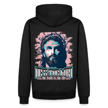 Jésus-Christ avec la couronne d’épines dicton chrétien - Sweat à capuche Premium bio Homme - noir - Dos - Nico (187cm)