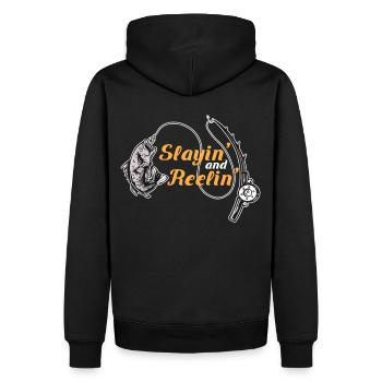 Slayin and Reelin Fish Cast Funny Fishing - Männer Premium Bio Hoodie - Schwarz - Hinten - Nico (187cm)