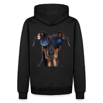 Dobermann Wearing Cosmic Eyeglasses Galaxy Sunglas - Männer Premium Bio Hoodie - Schwarz - Hinten - Nico (187cm)
