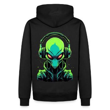 Alien with headphones Extraterrestrial DJ Music - Men’s Premium Organic Hoodie - black - Back - Nico (187cm)