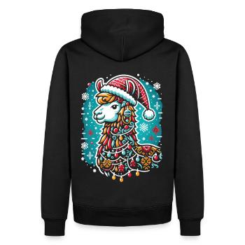 Festliches Lama: Weihnachtszauber - Männer Premium Bio Hoodie - Schwarz - Hinten - Nico (187cm)