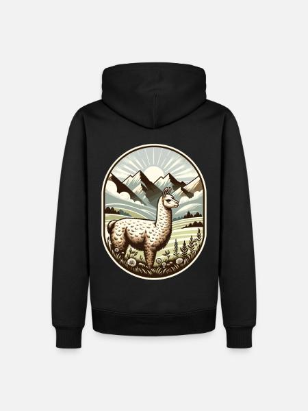 Lama-Trek: Wandern mit Aussicht - Männer Premium Bio Hoodie - Schwarz