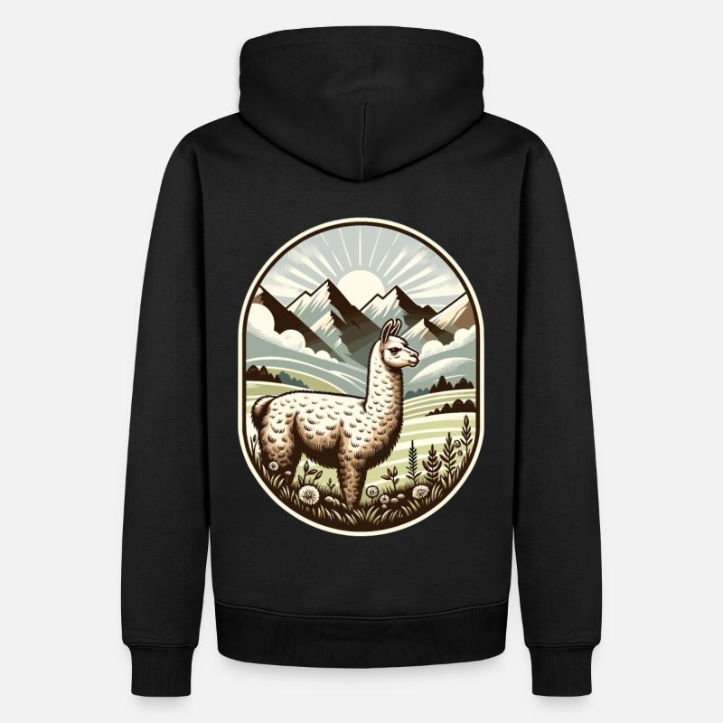 Llama Trek : Randonnée avec vue - Sweat à capuche Premium bio Homme - noir