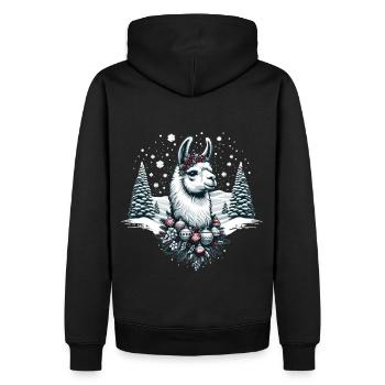 Winterwunder Lama: Schneeflocken Zauber - Männer Premium Bio Hoodie - Schwarz - Hinten - Nico (187cm)