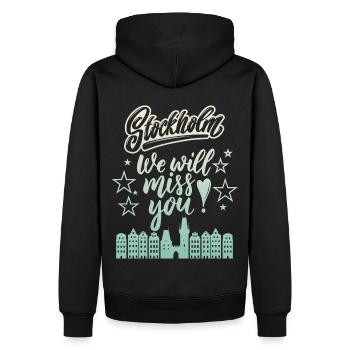 Stockholm, Suède Panorama de la capitale - Sweat à capuche Premium bio Homme - noir - Dos - Nico (187cm)