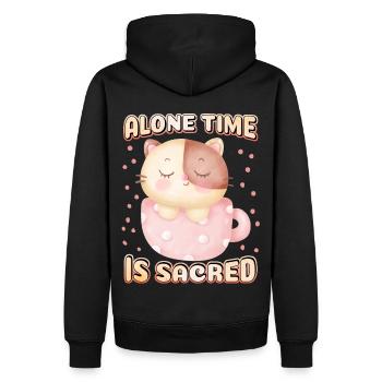Introvert, cute cat in coffee cup, saying - Men’s Premium Organic Hoodie - black - Back - Nico (187cm)