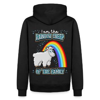 Funny LGBTQ saying with sheep and rainbow - Men’s Premium Organic Hoodie - black - Back - Nico (187cm)