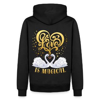 Verliebte Schwäne, Liebe-Love, Spruch - Männer Premium Bio Hoodie - Schwarz - Hinten - Nico (187cm)