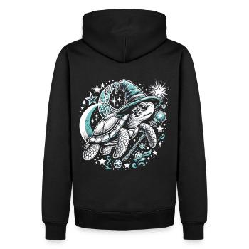 Mystische Schildkröte: Zauber der Nacht - Männer Premium Bio Hoodie - Schwarz - Hinten - Nico (187cm)