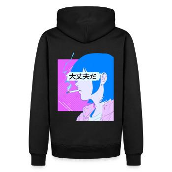 90's Sad Anime Girl Smoking Retro Lofi Japanese Ae - Männer Premium Bio Hoodie - Schwarz - Hinten - Nico (187cm)