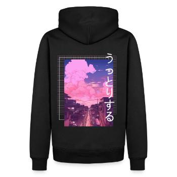 Enchanting Lofi Anime Japanese Aesthetic City Nigh - Männer Premium Bio Hoodie - Schwarz - Hinten - Nico (187cm)