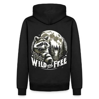 Mondnacht Waschbär: Waldgeheimnisse - Männer Premium Bio Hoodie - Schwarz - Hinten - Nico (187cm)