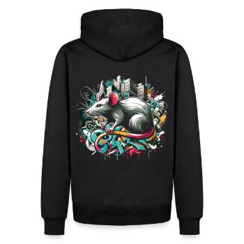 Graffiti Ratte: Urbane Intelligenz - Männer Premium Bio Hoodie - Schwarz - Hinten - Nico (187cm)