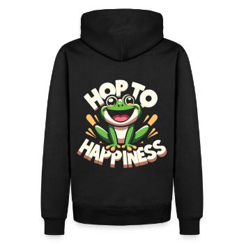 Funny Frog - Hop to Happiness - Men’s Premium Organic Hoodie - black - Back - Nico (187cm)