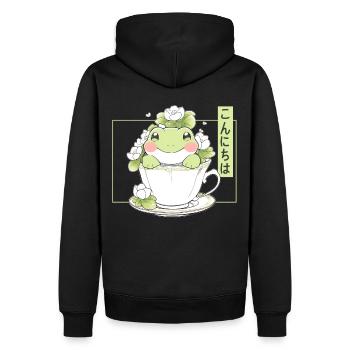 Kawaii Frog In Tea Cup Water Lily Cottagecore Aest - Männer Premium Bio Hoodie - Schwarz - Hinten - Nico (187cm)