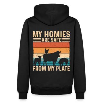 My Homies Are Safe from My Plate Retro Vegan Lover - Männer Premium Bio Hoodie - Schwarz - Hinten - Nico (187cm)