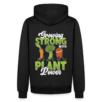 Growing Strong with Plant Power Vegetarian Vegan - Männer Premium Bio Hoodie - Schwarz - Hinten - Nico (187cm)
