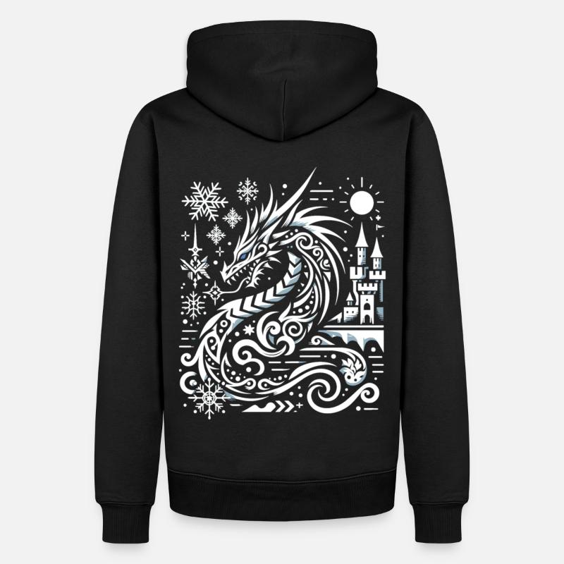 Eisdrache im Schneeglanz - Männer Premium Bio Hoodie - Schwarz
