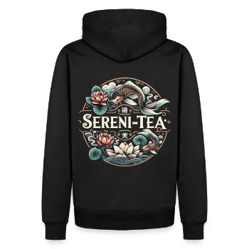 Lotus blossoms and tea enjoyment - Men’s Premium Organic Hoodie - black - Back - Nico (187cm)