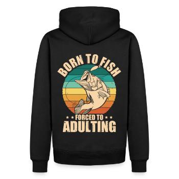 Born to Fish Forced to Adulting Retro Fishing Fish - Männer Premium Bio Hoodie - Schwarz - Hinten - Nico (187cm)