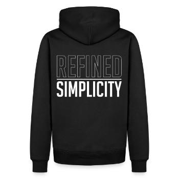 Refined Simplicity Humble Minimalism Sayings - Männer Premium Bio Hoodie - Schwarz - Hinten - Nico (187cm)