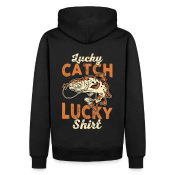 Lucky Catch Lucky Bass Fishing Fisherman - Männer Premium Bio Hoodie - Schwarz - Hinten - Nico (187cm)