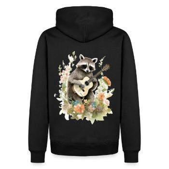 Racoon Playing Banjo Cottagecore Aesthetic Naturec - Männer Premium Bio Hoodie - Schwarz - Hinten - Nico (187cm)