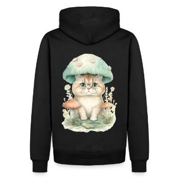 Cottagecore Aesthetic Mushroom Head Cat Fungi Myco - Männer Premium Bio Hoodie - Schwarz - Hinten - Nico (187cm)