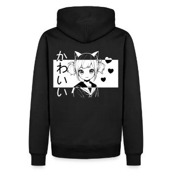 Kawaii Neko Girl School Girl Harajuku Manga Illust - Männer Premium Bio Hoodie - Schwarz - Hinten - Nico (187cm)
