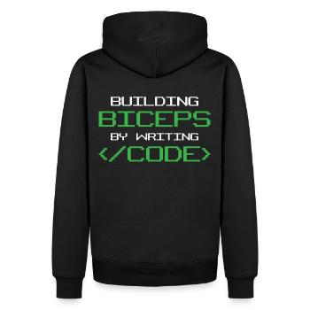 Building Biceps by Writing Code Humor Programming - Männer Premium Bio Hoodie - Schwarz - Hinten - Nico (187cm)