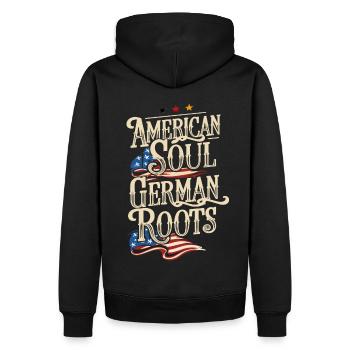 American Soul German Roots Deutschland Amerika - Männer Premium Bio Hoodie - Schwarz - Hinten - Nico (187cm)