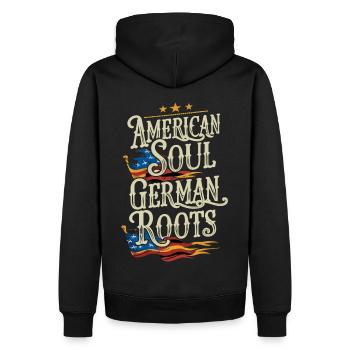 American Soul German Roots Deutschland Amerika - Männer Premium Bio Hoodie - Schwarz - Hinten - Nico (187cm)
