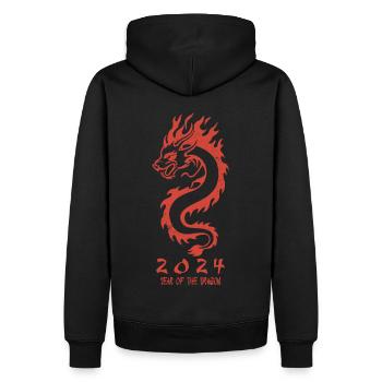 Idée cadeau du réveillon du Nouvel An 2024 de l’année du Dragon - Sweat à capuche Premium bio Homme - noir - Dos - Nico (187cm)