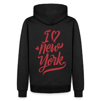 J’aime New York, la Grosse Pomme, les États-Unis, l’Amérique - Sweat à capuche Premium bio Homme - noir - Dos - Nico (187cm)