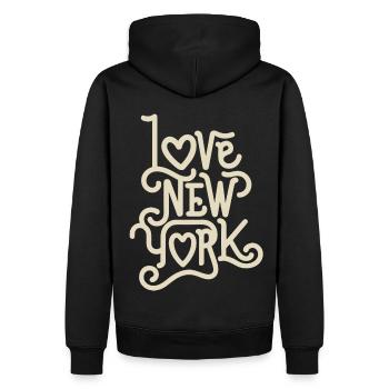J’aime New York, la Grosse Pomme, les États-Unis, l’Amérique - Sweat à capuche Premium bio Homme - noir - Dos - Nico (187cm)